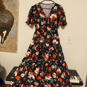 SHEIN Black Maxi Dress with Red and White Floral Design